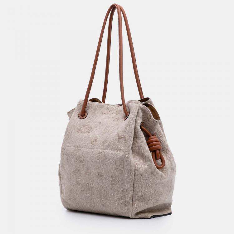 Pre Owned Loewe Beige Medium Canvas Flamenco Knot Tote
