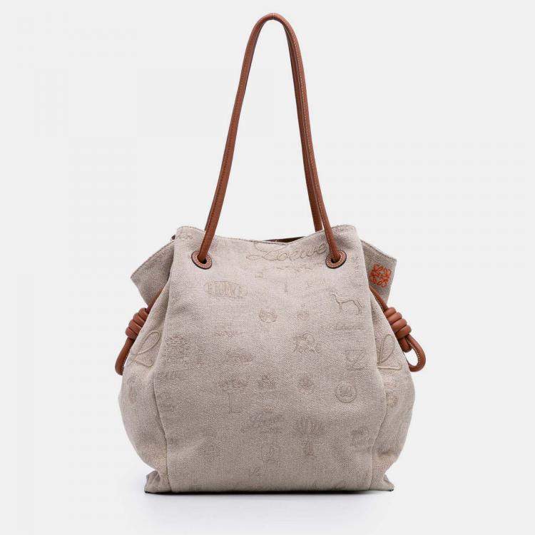 Pre Owned Loewe Beige Medium Canvas Flamenco Knot Tote