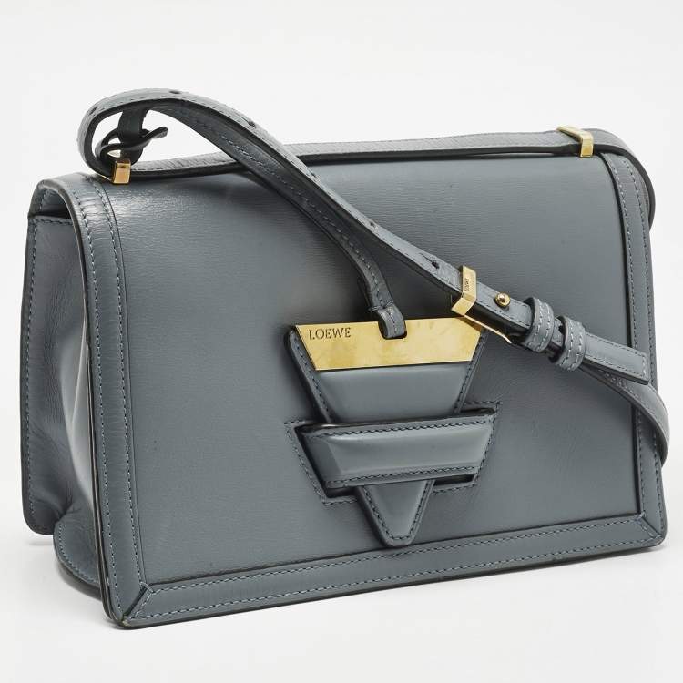 Pre Owned Loewe Light Blue Leather Barcelona Crossbody Bag