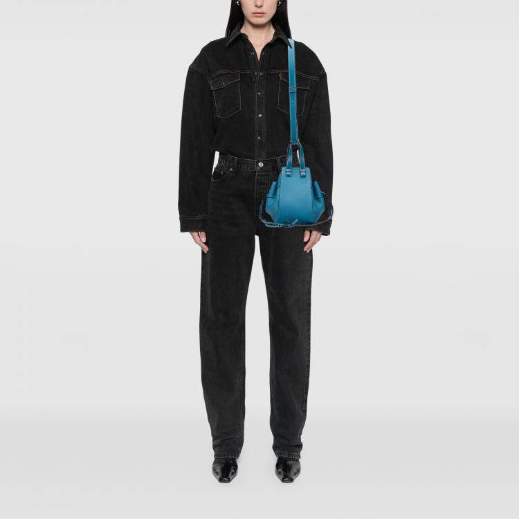 Pre Owned Loewe Blue Small Grained Calfskin Drawstring Hammock Bag