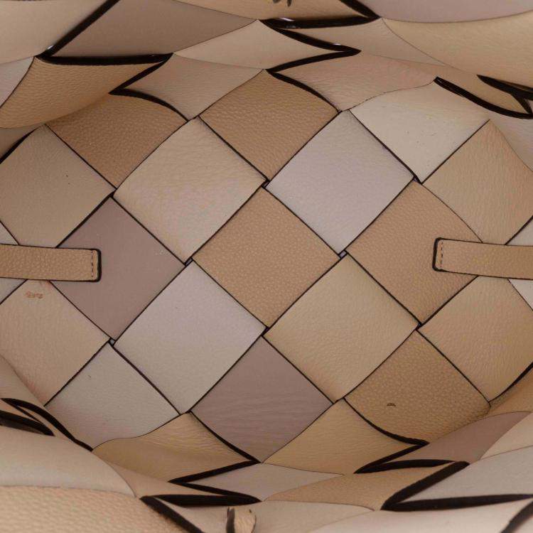Pre Owned Loewe Beige Brown Small Woven Leather Surplus Basket Bag