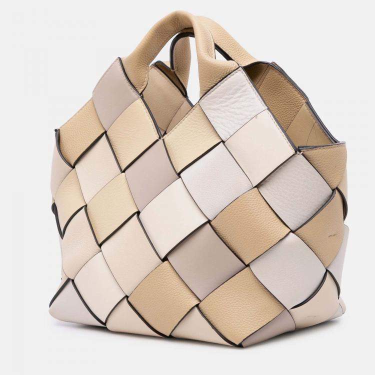 Pre Owned Loewe Beige Brown Small Woven Leather Surplus Basket Bag