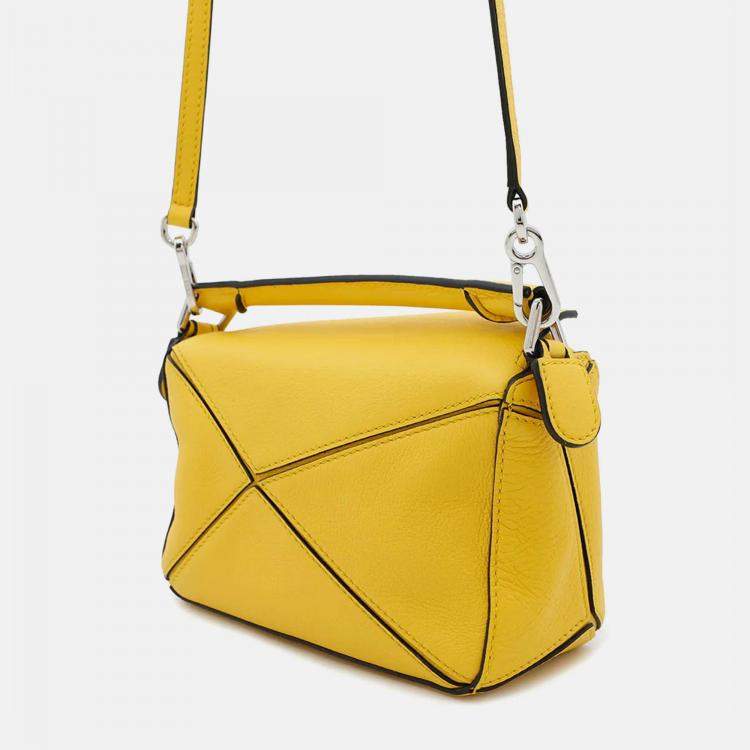Pre Owned Loewe Puzzle Bag Ghibli Collaboration Totoro Yellow Leather Size Mini