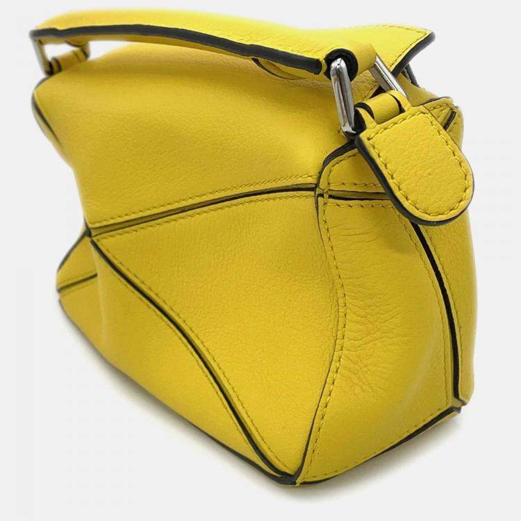 Pre Owned Loewe Puzzle Bag Ghibli Collaboration Totoro Yellow Leather Size Mini
