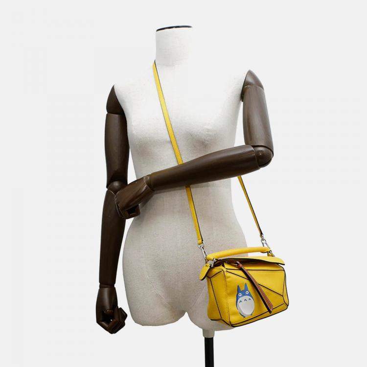Pre Owned Loewe Puzzle Bag Ghibli Collaboration Totoro Yellow Leather Size Mini