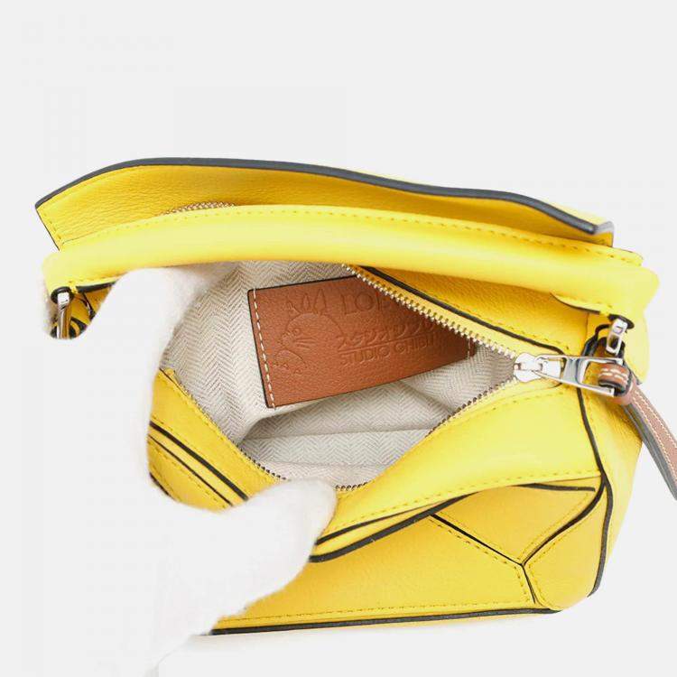 Pre Owned Loewe Puzzle Bag Ghibli Collaboration Totoro Yellow Leather Size Mini