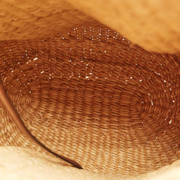 Pre Owned Loewe Natural/Tan Woven Raffia Shell Basket Bag