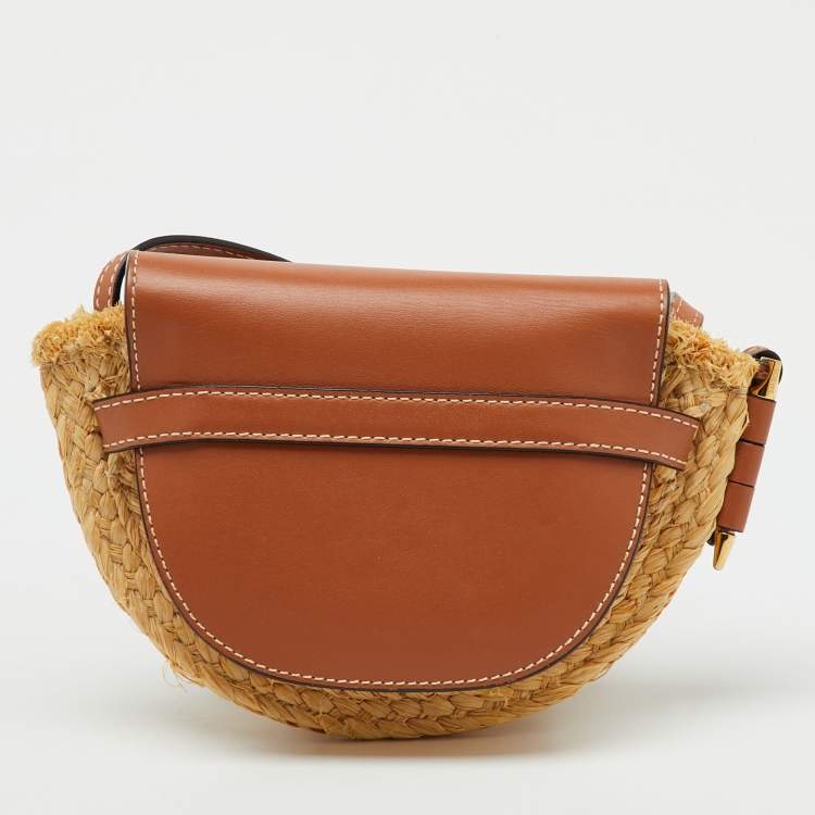 Pre Owned Loewe Beige/Tan Raffia and Leather Mini Gate Shoulder Bag