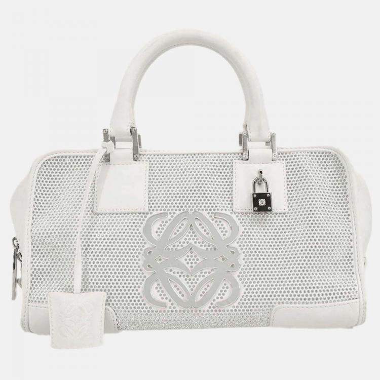 Pre Owned Loewe Amazona 28 White Leather Sequins Handbag