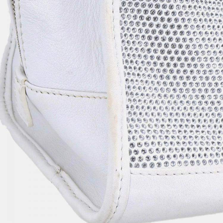 Pre Owned Loewe Amazona 28 White Leather Sequins Handbag