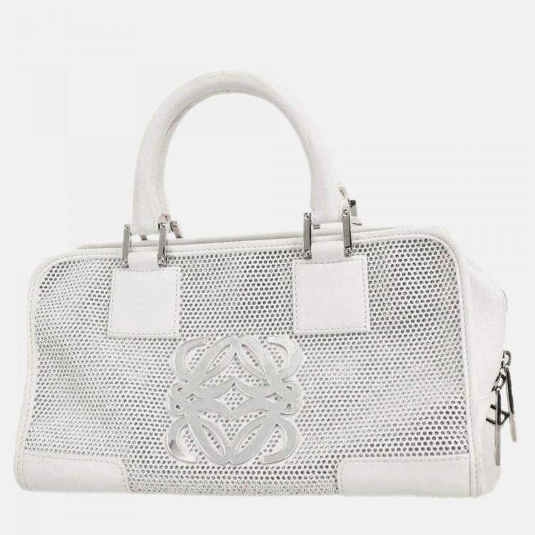 Pre Owned Loewe Amazona 28 White Leather Sequins Handbag