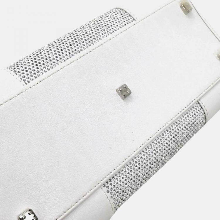 Pre Owned Loewe Amazona 28 White Leather Sequins Handbag