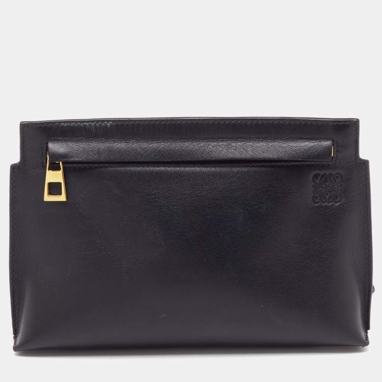 Pre Owned Loewe Black/Orange Leather and Patent Leather Anagram T Pouch
