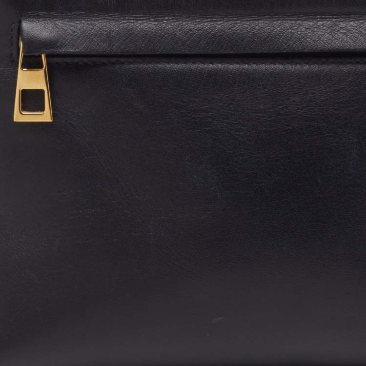 Pre Owned Loewe Black/Orange Leather and Patent Leather Anagram T Pouch