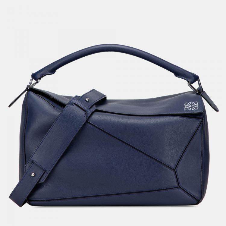Pre Owned Loewe Blue Large Calfskin Puzzle Satchel