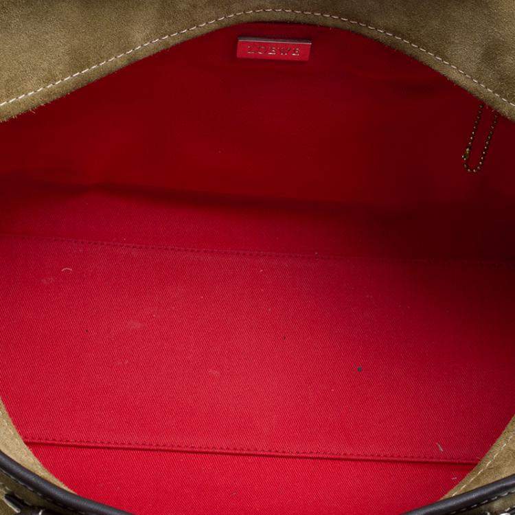 Pre Owned Loewe Khaki/Brown Suede Amazona 36 Tote