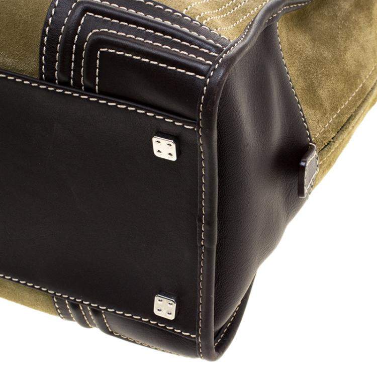 Pre Owned Loewe Khaki/Brown Suede Amazona 36 Tote