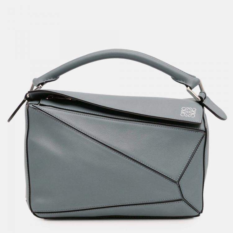 Pre Owned Loewe Blue Small Calfskin Puzzle Satchel