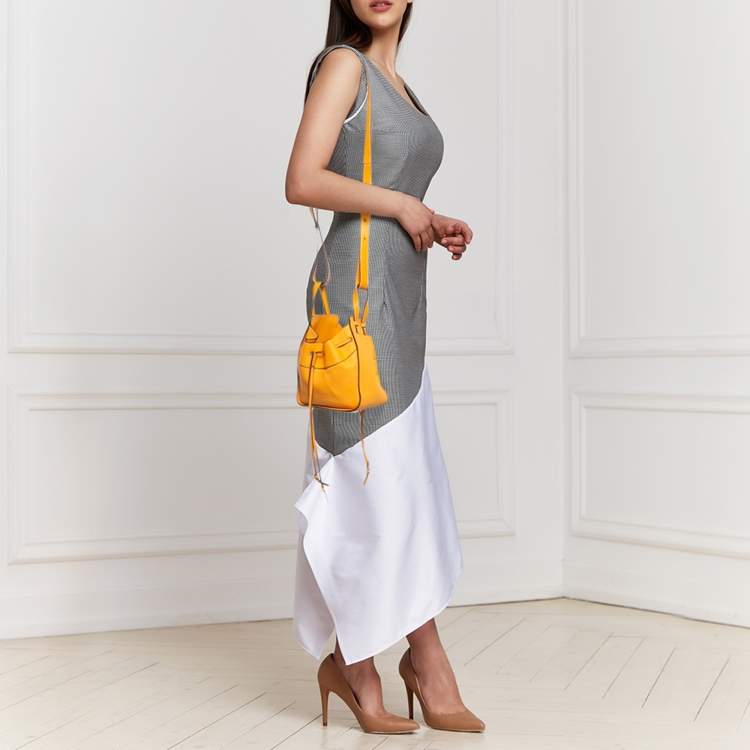 Pre Owned Loewe Orange Leather Mini Hammock Drawstring Bag