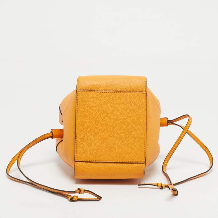 Pre Owned Loewe Orange Leather Mini Hammock Drawstring Bag