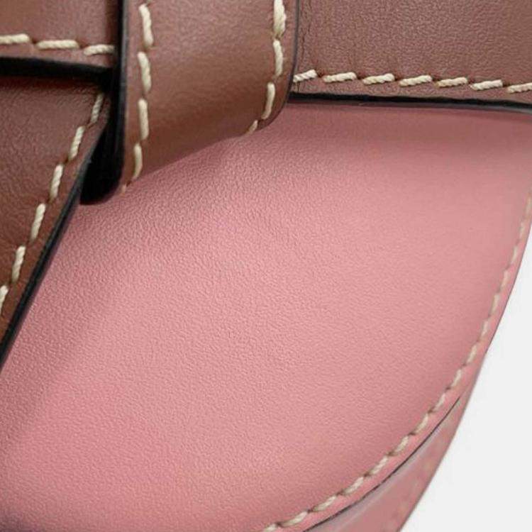 Pre Owned Loewe Brown Pink Mini Tricolor Leather Gate Crossbody