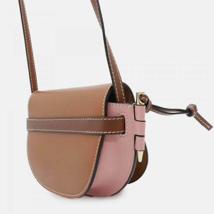 Pre Owned Loewe Brown Pink Mini Tricolor Leather Gate Crossbody