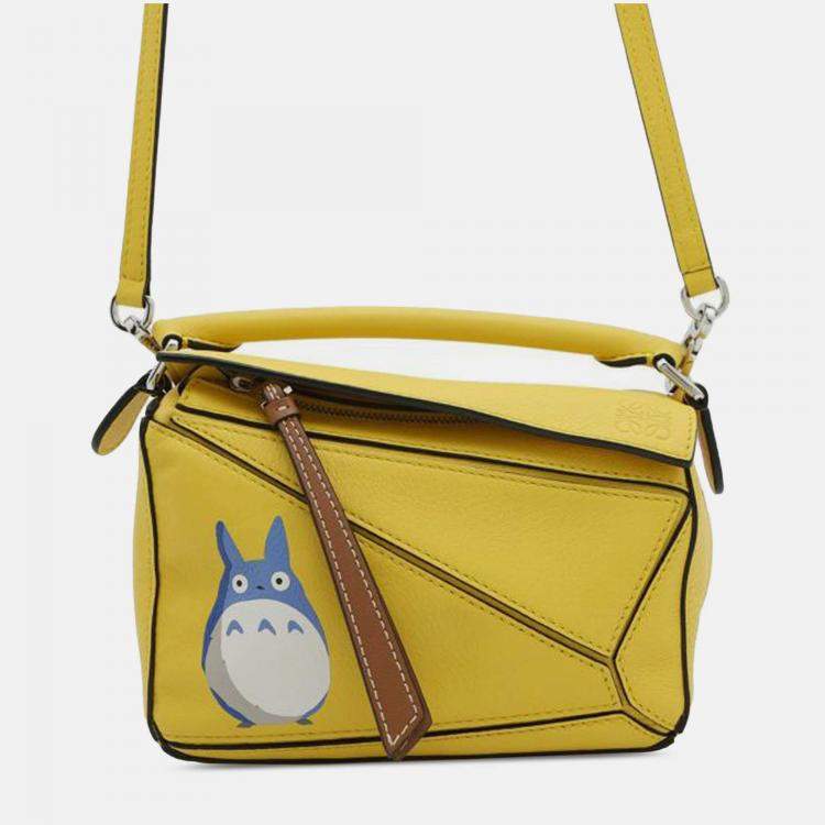 Pre Owned Loewe Yellow Studio Ghibli My Neighbor Totoro Mini Calfskin Puzzle Satchel
