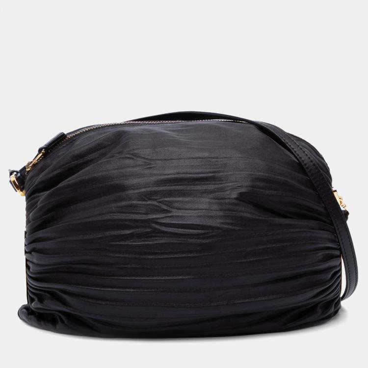 Pre Owned Loewe Black Pleated Nappa Bracelet Pouch