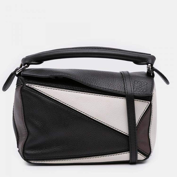 Pre Owned Loewe Black White Mini Tricolor Calfskin Puzzle Satchel