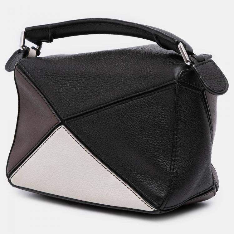 Pre Owned Loewe Black White Mini Tricolor Calfskin Puzzle Satchel