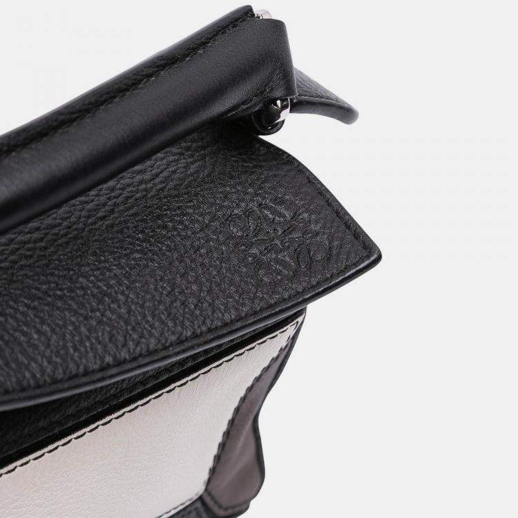 Pre Owned Loewe Black White Mini Tricolor Calfskin Puzzle Satchel