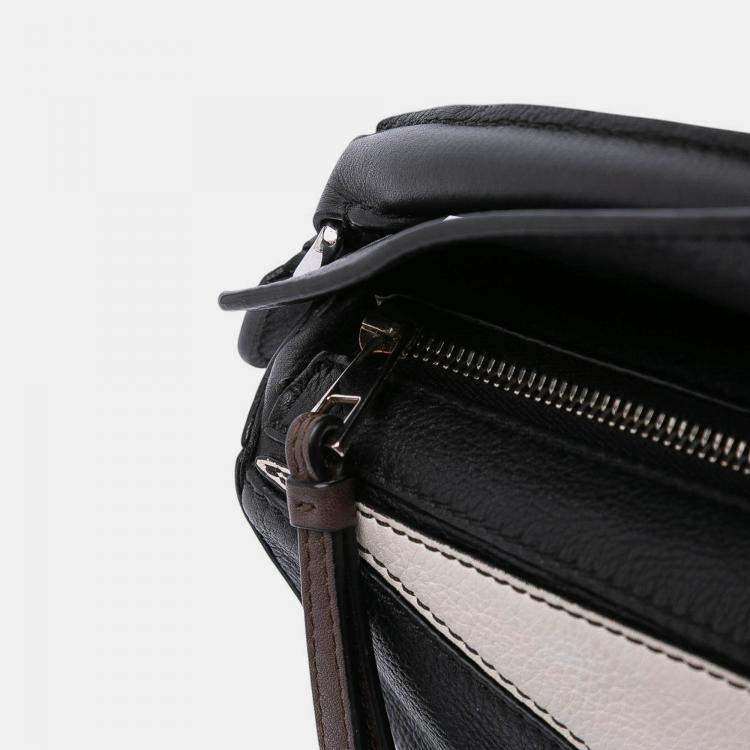 Pre Owned Loewe Black White Mini Tricolor Calfskin Puzzle Satchel