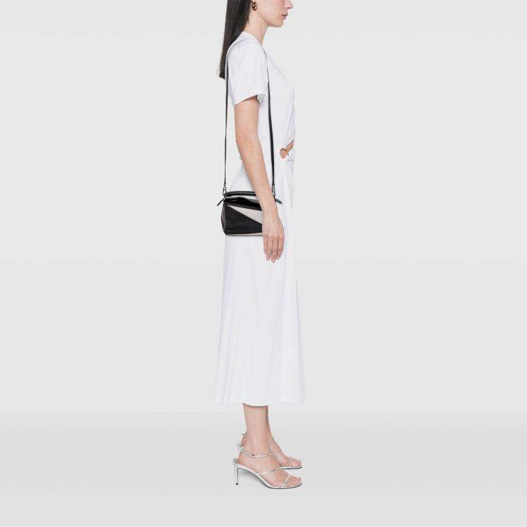 Pre Owned Loewe Black White Mini Tricolor Calfskin Puzzle Satchel