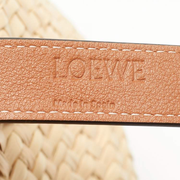 Pre Owned Loewe Beige/Brown Raffia and Leather Small Basket Tote