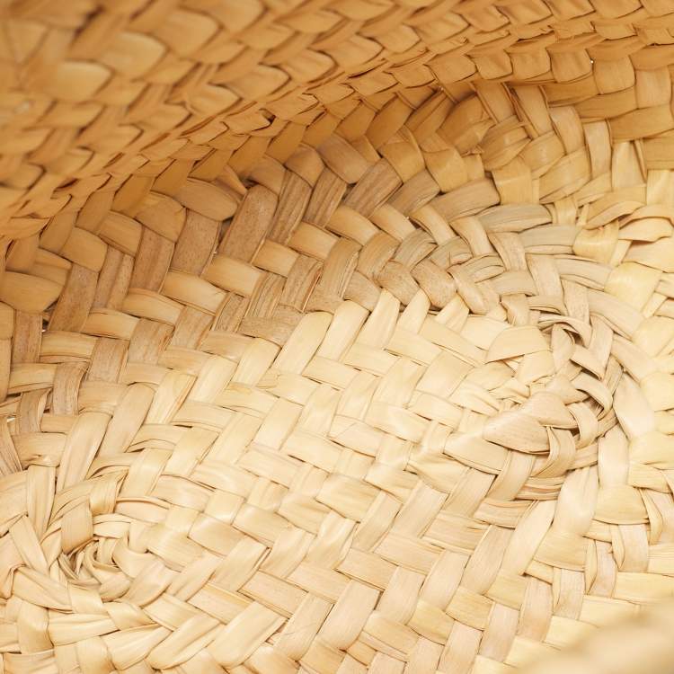 Pre Owned Loewe Beige/Brown Raffia and Leather Small Basket Tote
