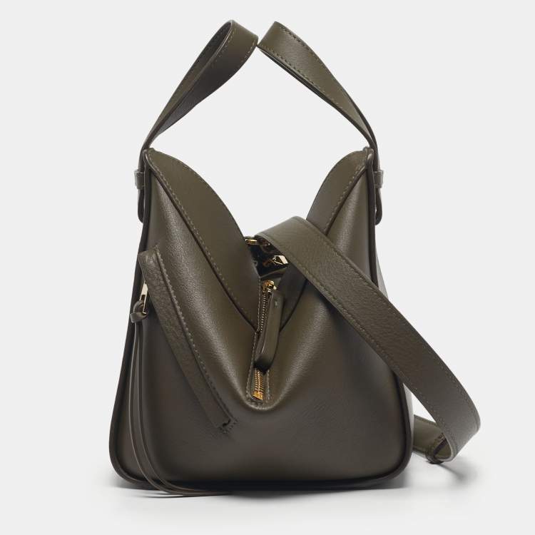 Pre Owned Loewe Olive Green Leather Small Hammock Shoulder Bag