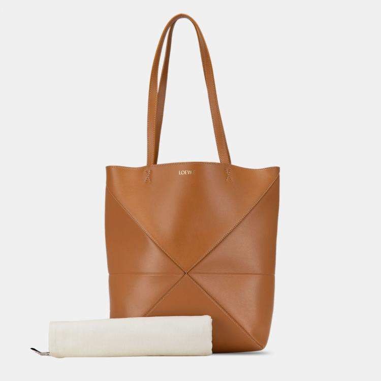 Pre Owned Loewe Brown Medium Shiny Calfskin Puzzle Fold Tote