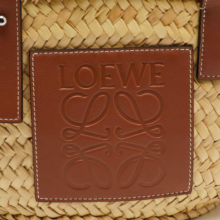 Pre Owned Loewe Beige/Brown Raffia and Leather Bolso Small Basket Bag