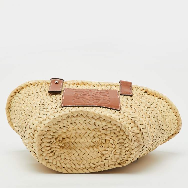 Pre Owned Loewe Beige/Brown Raffia and Leather Bolso Small Basket Bag