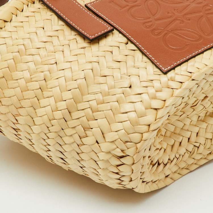 Pre Owned Loewe Beige/Brown Raffia and Leather Bolso Small Basket Bag