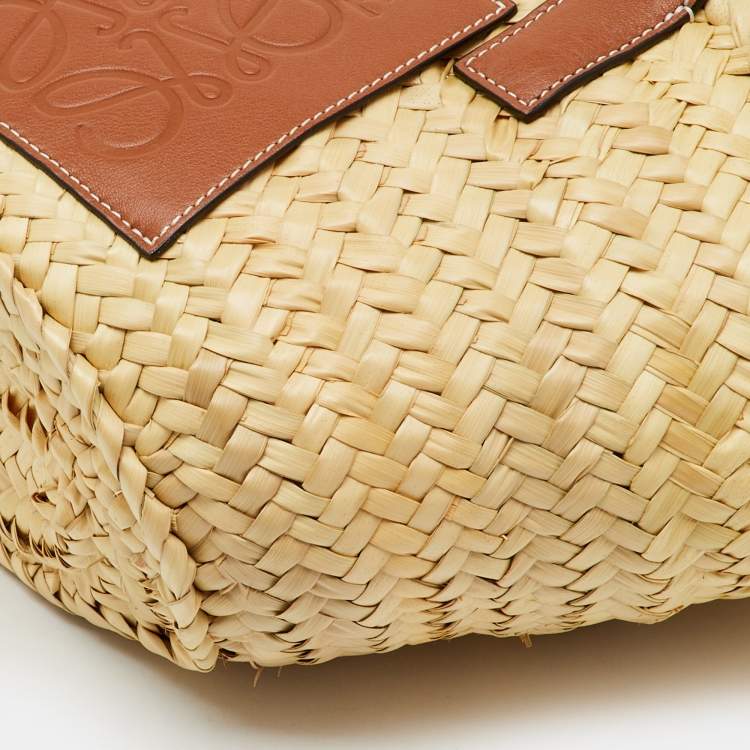 Pre Owned Loewe Beige/Brown Raffia and Leather Bolso Small Basket Bag
