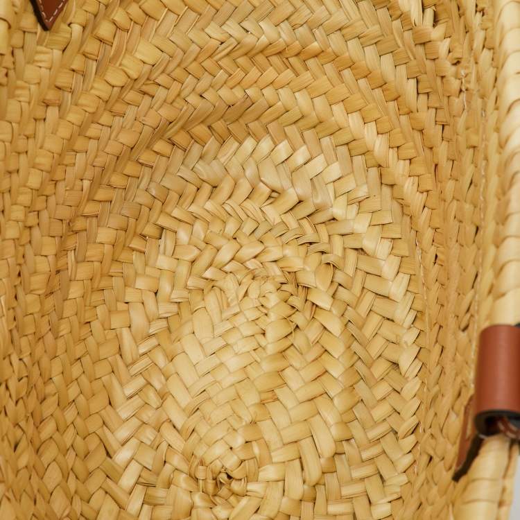 Pre Owned Loewe Beige/Brown Raffia and Leather Bolso Small Basket Bag