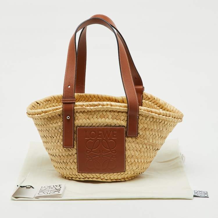 Pre Owned Loewe Beige/Brown Raffia and Leather Bolso Small Basket Bag