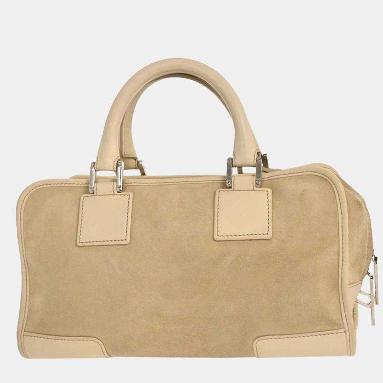 Pre Owned Loewe Beige Suede Amazona 28 Handbag