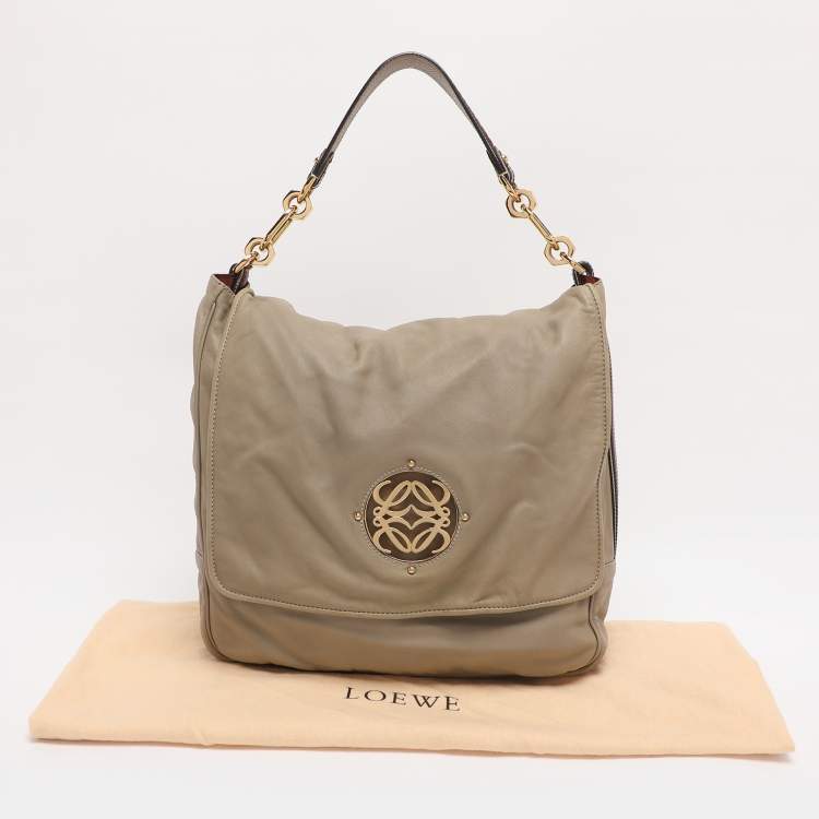 Pre Owned Loewe Olive/Burgundy Karung and Leather Anagram Shoulder Bag