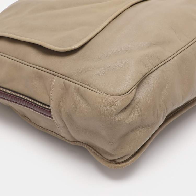 Pre Owned Loewe Olive/Burgundy Karung and Leather Anagram Shoulder Bag