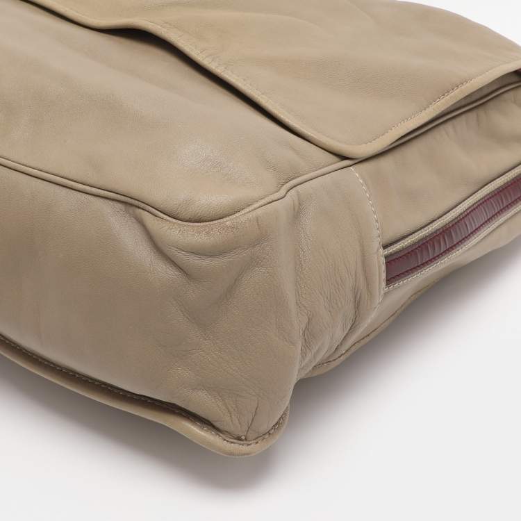 Pre Owned Loewe Olive/Burgundy Karung and Leather Anagram Shoulder Bag