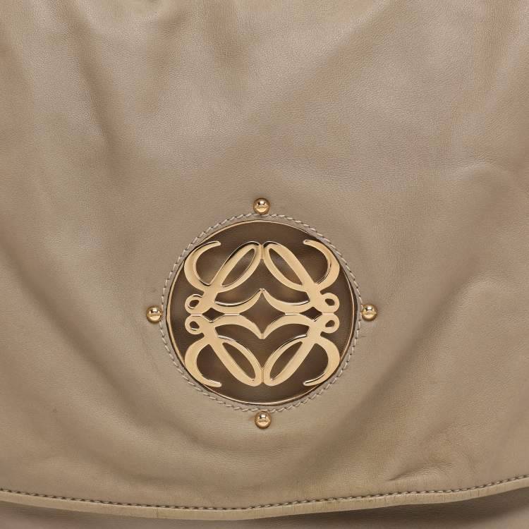 Pre Owned Loewe Olive/Burgundy Karung and Leather Anagram Shoulder Bag