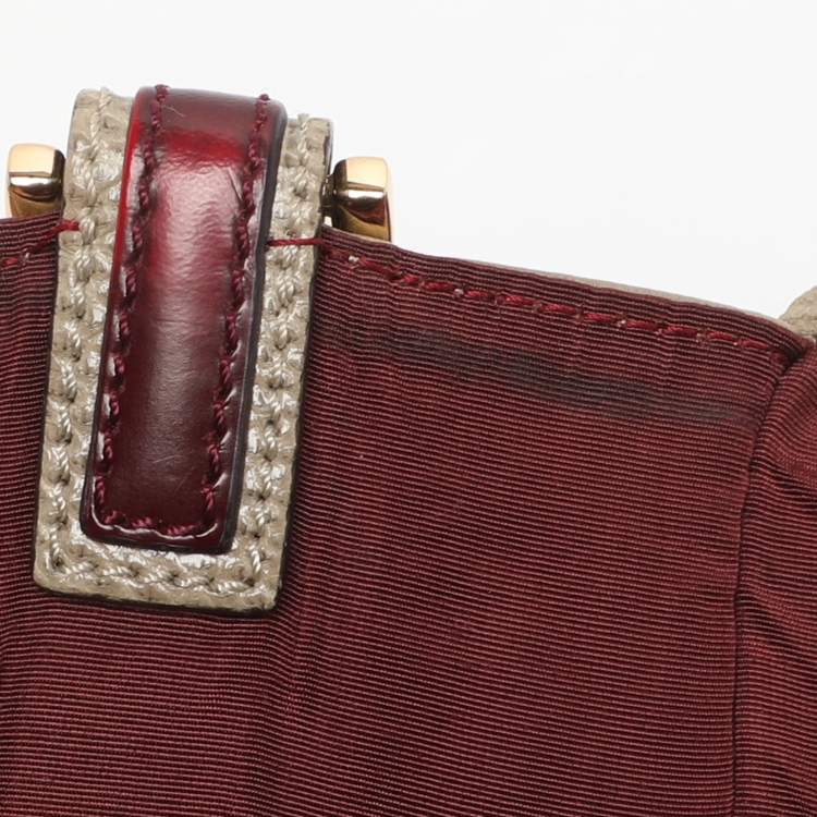 Pre Owned Loewe Olive/Burgundy Karung and Leather Anagram Shoulder Bag