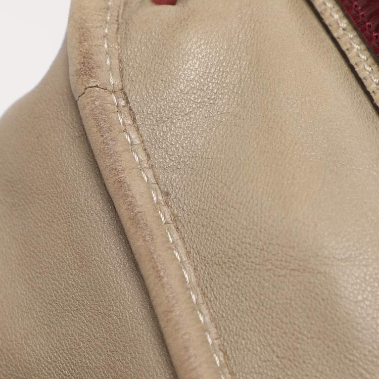 Pre Owned Loewe Olive/Burgundy Karung and Leather Anagram Shoulder Bag